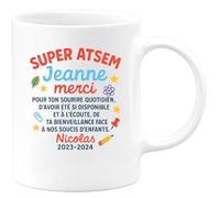 quotedazur - Mug Personnalisé Merci Jeanne, Super Atsem Pour Ta Bienveillance Et Ton Écoute Précieuse En 2023-2024 Cadeau Noël Tasse Bienveillante Souriante - Blanc/Céramique