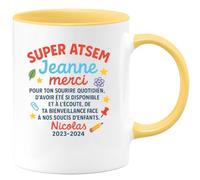 quotedazur - Mug Personnalisé Merci Jeanne, Super Atsem Pour Ta Bienveillance Et Ton Écoute Précieuse En 2023-2024 Cadeau Noël Tasse Bienveillante Souriante - Jaune/Céramique