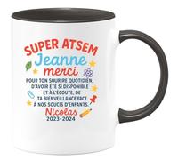 quotedazur - Mug Personnalisé Merci Jeanne, Super Atsem Pour Ta Bienveillance Et Ton Écoute Précieuse En 2023-2024 Cadeau Noël Tasse Bienveillante Souriante - Noir/Céramique