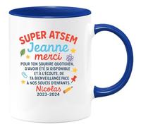 quotedazur - Mug Personnalisé Merci Jeanne, Super Atsem Pour Ta Bienveillance Et Ton Écoute Précieuse En 2023-2024 Cadeau Noël Tasse Bienveillante Souriante - Bleu/Céramique