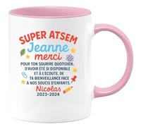 quotedazur - Mug Personnalisé Merci Jeanne, Super Atsem Pour Ta Bienveillance Et Ton Écoute Précieuse En 2023-2024 Cadeau Noël Tasse Bienveillante Souriante - Rose/Céramique
