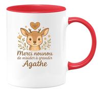 quotedazur - Mug Personnalisé Merci Nounou Agathe, De M'Aider À Grandir Avec Amour Cadeau Tasse Pour Prénom Noël - Rouge/Céramique