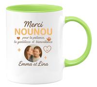 quotedazur - Mug Personnalisé Merci Nounou Pour Ta Patience, Gentillesse Et Bienveillance, Emma Lina Cadeau Noël Tasse Attentionnée Dévouée - Vert/Céramique