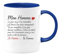 quotedazur - Mug Personnalisé Mon Homme, Le Jour Où Je T’Ai Rencontré, J’Ai Trouvé Ma Pièce Manquante. Tu Me Complètes, T’Aime. Cadeau Romantique Tasse Amour Pour Exceptionnelle - Bleu/Céramique
