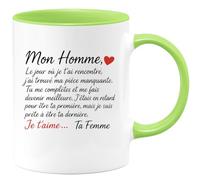quotedazur - Mug Personnalisé Mon Homme, Le Jour Où Je T’Ai Rencontré, J’Ai Trouvé Ma Pièce Manquante. Tu Me Complètes, T’Aime. Cadeau Romantique Tasse Amour Pour Exceptionnelle - Vert/Céramique