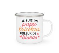 quotedazur - Mug Personnalisé Papa Bricoleur, Voleur De Bisous Tasse Cadeau Parfaite Pour Noël Avec - Blanc/Émaillé Futur Anniversaire Fête Des Pères Annonce Naissance