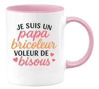 quotedazur - Mug Personnalisé Papa Bricoleur, Voleur De Bisous Tasse Cadeau Parfaite Pour Noël Avec Futur Anniversaire Fête Des Pères Annonce Naissance - Rose/Céramique
