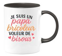 quotedazur - Mug Personnalisé Papa Bricoleur, Voleur De Bisous Tasse Cadeau Parfaite Pour Noël Avec Futur Anniversaire Fête Des Pères Annonce Naissance - Noir/Céramique