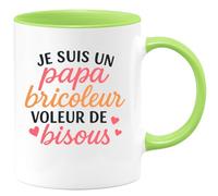 quotedazur - Mug Personnalisé Papa Bricoleur, Voleur De Bisous Tasse Cadeau Parfaite Pour Noël Avec Futur Anniversaire Fête Des Pères Annonce Naissance - Vert/Céramique