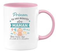 quotedazur - Mug Personnalisé Prénom Tu Vas Bientôt Être Maman, Bébé T'Aime Déjà Et T'Attend Avec Amour Cadeau Noël Tasse Maternité Future - Rose/Céramique