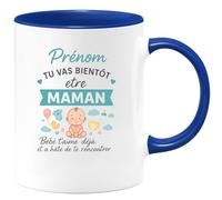 quotedazur - Mug Personnalisé Prénom Tu Vas Bientôt Être Maman, Bébé T'Aime Déjà Et T'Attend Avec Amour Cadeau Noël Tasse Maternité Future - Bleu/Céramique