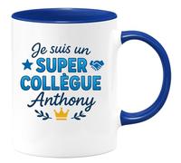 quotedazur - Mug Personnalisé Super Collègue Anthony Tasse Pour Homme Cadeau Noël Parfaite Masculin - Bleu/Céramique