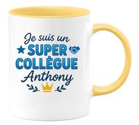 quotedazur - Mug Personnalisé Super Collègue Anthony Tasse Pour Homme Cadeau Noël Parfaite Masculin - Jaune/Céramique