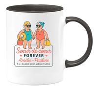 quotedazur - Mug Personnalisé Sœur De Cœur Forever Amélie Pauline, Souvenir Amitié À Travers Les Âges Cadeau Tasse Pour Noël Femme Heureuse Et Souvenirs Partagés - Noir/Céramique
