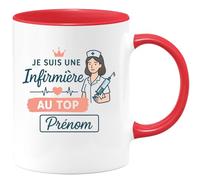quotedazur - Mug Personnalisé Tasse Cadeau Femme Original Humour Je Suis Une Infirmière Au Top Prénom - Rouge/Céramique