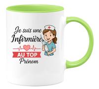 quotedazur - Mug Personnalisé Tasse Cadeau Femme Original Humour Je Suis Une Infirmière Au Top Prénom - Vert/Céramique