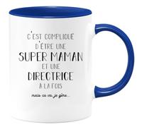 quotedazur - Mug Personnalisé Tasse Cadeau Noël Femme Original C'Est Compliqué D'Être Une Super Maman Et Directrice A La Fois Mais Je Gère Future Anniversaire Fête Des Mères - Bleu/Céramique