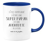 quotedazur - Mug Personnalisé Tasse Cadeau Noël Original C'Est Compliqué D'Être Une Super Maman Et Architecte A La Fois Mais Je Gère Future Anniversaire Fête Des Mères - Bleu/Céramique