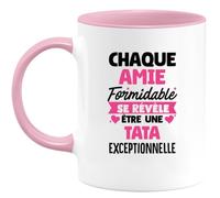 quotedazur - Mug Personnalisé Tasse Cadeau Original Humour Chaque Amie Formidable Se Révèle Être Une Tata Exceptionnelle - Rose/Céramique