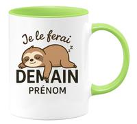 quotedazur - Mug Personnalisé Tasse Cadeau Original Humour Je Le Ferai Demain Prénom Noël - Vert/Céramique