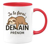 quotedazur - Mug Personnalisé Tasse Cadeau Original Humour Je Le Ferai Demain Prénom - Rouge/Céramique