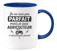 quotedazur - Mug Personnalisé Tasse Cadeau Original Humour Je Ne Suis Pas Parfait Mais Je Suis Agriculteur C'Est Presque Pareil - Bleu/Céramique