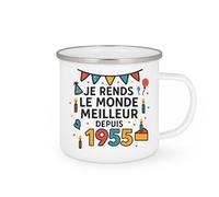 quotedazur - Mug Personnalisé Tasse Cadeau Original Humour Je Rends Le Monde Meilleur Depuis 1955 - Blanc/Emaillé