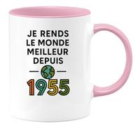 quotedazur - Mug Personnalisé Tasse Cadeau Original Humour Je Rends Le Monde Meilleur Depuis 1955 - Rose/Céramique