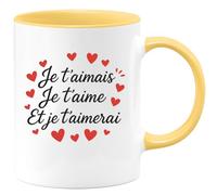 quotedazur - Mug Personnalisé Tasse Cadeau Original Humour Je T'Aimais Je T'Aime Et Je T'Aimerai - Jaune/Céramique