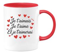 quotedazur - Mug Personnalisé Tasse Cadeau Original Humour Je T'Aimais Je T'Aime Et Je T'Aimerai - Rouge/Céramique