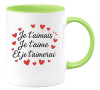 quotedazur - Mug Personnalisé Tasse Cadeau Original Humour Je T'Aimais Je T'Aime Et Je T'Aimerai - Vert/Céramique