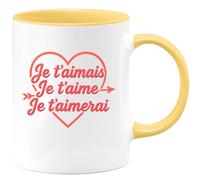 quotedazur - Mug Personnalisé Tasse Cadeau Original Humour Je T'Aimais Je T'Aime Je T'Aimerai - Jaune/Céramique