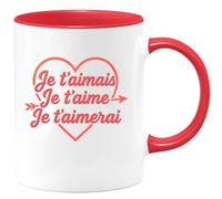 quotedazur - Mug Personnalisé Tasse Cadeau Original Humour Je T'Aimais Je T'Aime Je T'Aimerai - Rouge/Céramique