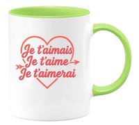 quotedazur - Mug Personnalisé Tasse Cadeau Original Humour Je T'Aimais Je T'Aime Je T'Aimerai - Vert/Céramique