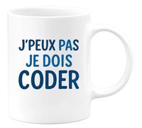 quotedazur - Mug Personnalisé Tasse Cadeau Original Humour J'Peux Pas Je Dois Coder - Blanc/Céramique