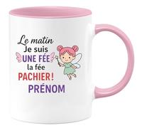 quotedazur - Mug Personnalisé Tasse Cadeau Original Humour Le Matin Je Suis Une Fée La Fée Pachier Prénom - Rose/Céramique