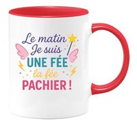 quotedazur - Mug Personnalisé Tasse Cadeau Original Humour Le Matin Je Suis Une Fée La Fée Pachier - Rouge/Céramique