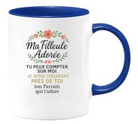 quotedazur - Mug Personnalisé Tasse Cadeau Original Humour Ma Filleule Adorée Tu Peux Compter Sur Moi Je Serai Toujours Près De Toi Ton Parrain Qui T'Adore - Bleu/Céramique