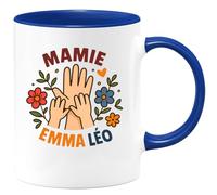 quotedazur - Mug Personnalisé Tasse Cadeau Original Humour Mamie Emma Léo - Bleu/Céramique