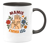 quotedazur - Mug Personnalisé Tasse Cadeau Original Humour Mamie Emma Léo - Noir/Céramique