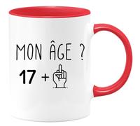 quotedazur - Mug Personnalisé Tasse Cadeau Original Humour Noël Anniversaire 18 Ans 2007 Mon Âge Doigt Honneur - Rouge/Céramique
