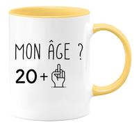quotedazur - Mug Personnalisé Tasse Cadeau Original Humour Noël Anniversaire 21 Ans 2004 Mon Âge Doigt Honneur - Jaune/Céramique