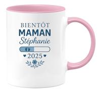quotedazur - Mug Personnalisé Tasse Cadeau Original Humour Noël Bientôt Maman Future Anniversaire Fête Des Mères Annonce Naissance - Rose/Céramique