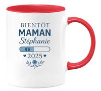 quotedazur - Mug Personnalisé Tasse Cadeau Original Humour Noël Bientôt Maman Future Anniversaire Fête Des Mères Annonce Naissance - Rouge/Céramique