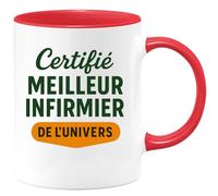 quotedazur - Mug Personnalisé Tasse Cadeau Original Humour Noël Certifié Meilleur Infirmier De L'Univers - Rouge/Céramique