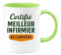 quotedazur - Mug Personnalisé Tasse Cadeau Original Humour Noël Certifié Meilleur Infirmier De L'Univers - Vert/Céramique
