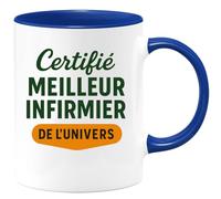quotedazur - Mug Personnalisé Tasse Cadeau Original Humour Noël Certifié Meilleur Infirmier De L'Univers - Bleu/Céramique