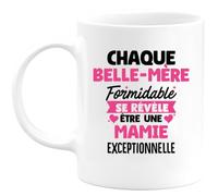 quotedazur - Mug Personnalisé Tasse Cadeau Original Humour Noël Chaque Belle-Mère Formidable Se Révèle Être Une Mamie Exceptionnelle - Blanc/Céramique