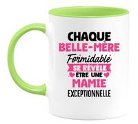 quotedazur - Mug Personnalisé Tasse Cadeau Original Humour Noël Chaque Belle-Mère Formidable Se Révèle Être Une Mamie Exceptionnelle - Vert/Céramique