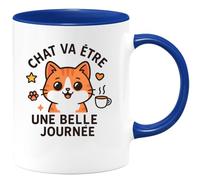 quotedazur - Mug Personnalisé Tasse Cadeau Original Humour Noël Chat Va Être Une Belle Journée - Bleu/Céramique